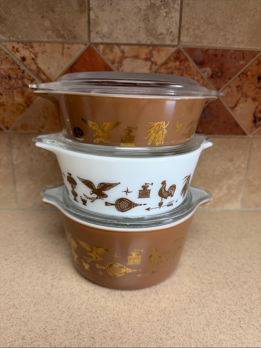 Pyrex Early American Casserole Set 471, 472, 473 Stackable
